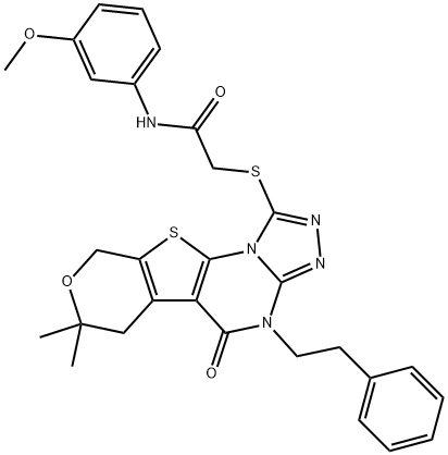 2-((7,7-dimethyl-5-oxo-4-phenethyl-5,6,7,9-tetrahydro-4H-pyrano[4',3':4,5]thieno[3,2-e][1,2,4]triazolo[4,3-a]pyrimidin-1-yl)thio)-N-(3-methoxyphenyl)acetamide Structure