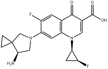 7-((S)-7-amino-5-azaspiro[2.4]heptan-5-yl)-6-fluoro-1-((1R,2S)-2-fluorocyclopropyl)-4-oxo-1,4-dihydroquinoline-3-carboxylic acid 化学構造式