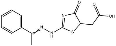 {4-oxo-2-[(1-phenylethylidene)hydrazono]-1,3-thiazolidin-5-yl}acetic acid Struktur