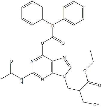 乙基 3-(2-乙酰氨基-6-((二苯氨羰基)氧代)-9H-嘌呤-9-基)-2-(羟甲基)丙酯 结构式