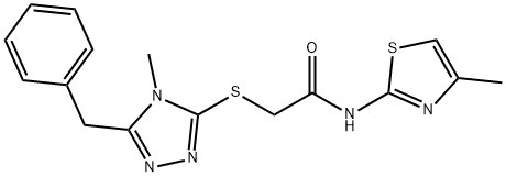 2-[(5-benzyl-4-methyl-4H-1,2,4-triazol-3-yl)sulfanyl]-N-(4-methyl-1,3-thiazol-2-yl)acetamide 结构式