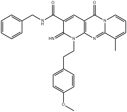 N-benzyl-2-imino-1-[2-(4-methoxyphenyl)ethyl]-10-methyl-5-oxo-1,5-dihydro-2H-dipyrido[1,2-a:2',3'-d]pyrimidine-3-carboxamide Struktur