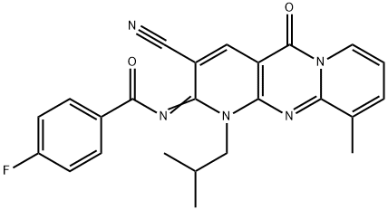 N-(3-cyano-1-isobutyl-10-methyl-5-oxo-1,5-dihydro-2H-dipyrido[1,2-a:2,3-d]pyrimidin-2-ylidene)-4-fluorobenzamide Struktur