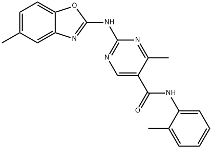 4-methyl-2-[(5-methyl-1,3-benzoxazol-2-yl)amino]-N-(2-methylphenyl)pyrimidine-5-carboxamide,578700-25-1,结构式