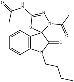N-(3'-acetyl-1-butyl-2-oxo-1,2-dihydro-3'H-spiro[indole-3,2'-[1,3,4]thiadiazol]-5'-yl)acetamide,578743-39-2,结构式