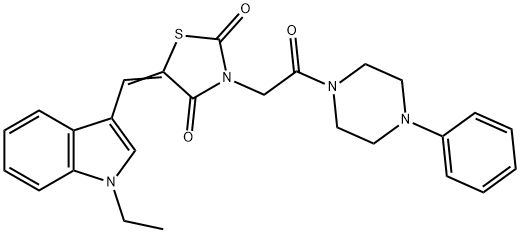 (5E)-5-[(1-ethyl-1H-indol-3-yl)methylidene]-3-[2-oxo-2-(4-phenylpiperazin-1-yl)ethyl]-1,3-thiazolidine-2,4-dione,578748-31-9,结构式