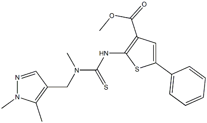 methyl 2-(3-((1,5-dimethyl-1H-pyrazol-4-yl)methyl)-3-methylthioureido)-5-phenylthiophene-3-carboxylate Struktur