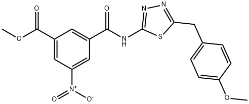 methyl 3-((5-(4-methoxybenzyl)-1,3,4-thiadiazol-2-yl)carbamoyl)-5-nitrobenzoate Struktur