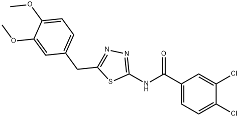 3,4-dichloro-N-[5-(3,4-dimethoxybenzyl)-1,3,4-thiadiazol-2-yl]benzamide 化学構造式