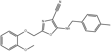 2-[(2-methoxyphenoxy)methyl]-5-[(4-methylbenzyl)amino]-1,3-oxazole-4-carbonitrile Struktur