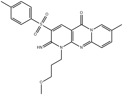 2-imino-1-(3-methoxypropyl)-8-methyl-3-[(4-methylphenyl)sulfonyl]-1,2-dihydro-5H-dipyrido[1,2-a:2,3-d]pyrimidin-5-one Struktur