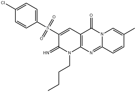 1-butyl-3-[(4-chlorophenyl)sulfonyl]-2-imino-8-methyl-1,2-dihydro-5H-dipyrido[1,2-a:2,3-d]pyrimidin-5-one Struktur