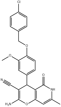 2-amino-4-{4-[(4-chlorobenzyl)oxy]-3-methoxyphenyl}-7-methyl-5-oxo-5,6-dihydro-4H-pyrano[3,2-c]pyridine-3-carbonitrile,607696-30-0,结构式