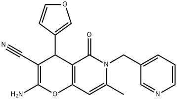 2-amino-4-(furan-3-yl)-7-methyl-5-oxo-6-(pyridin-3-ylmethyl)-5,6-dihydro-4H-pyrano[3,2-c]pyridine-3-carbonitrile,612049-12-4,结构式