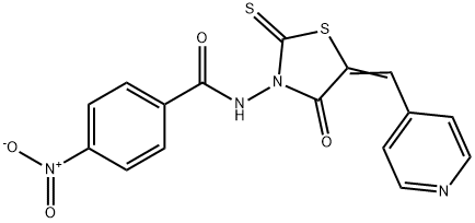4-nitro-N-[4-oxo-5-(4-pyridinylmethylene)-2-thioxo-1,3-thiazolidin-3-yl]benzamide Struktur