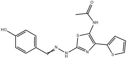 (Z)-N-(2-(2-(4-hydroxybenzylidene)hydrazinyl)-4-(thiophen-2-yl)thiazol-5-yl)acetamide Structure