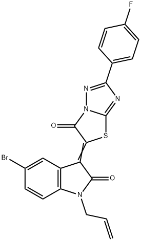 (3Z)-5-bromo-3-[2-(4-fluorophenyl)-6-oxo[1,3]thiazolo[3,2-b][1,2,4]triazol-5(6H)-ylidene]-1-(prop-2-en-1-yl)-1,3-dihydro-2H-indol-2-one 结构式