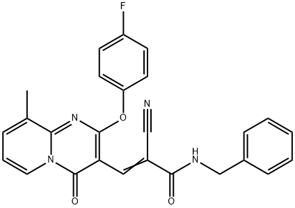 (2E)-N-benzyl-2-cyano-3-[2-(4-fluorophenoxy)-9-methyl-4-oxo-4H-pyrido[1,2-a]pyrimidin-3-yl]prop-2-enamide Structure