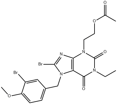 2-(8-bromo-7-(3-bromo-4-methoxybenzyl)-1-ethyl-2,6-dioxo-1H-purin-3(2H,6H,7H)-yl)ethyl acetate(WXG01103) Struktur