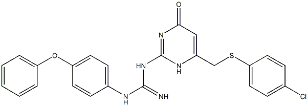 1-(6-{[(4-chlorophenyl)sulfanyl]methyl}-4-oxo-1,4-dihydropyrimidin-2-yl)-3-(4-phenoxyphenyl)guanidine Struktur
