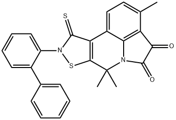 9-[1,1'-biphenyl]-2-yl-3,7,7-trimethyl-10-thioxo-9,10-dihydro-7H-isothiazolo[5,4-c]pyrrolo[3,2,1-ij]quinoline-4,5-dione 化学構造式