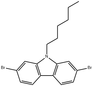 2,7-ジブロモ-9-ヘキシルカルバゾール 化学構造式