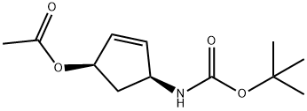 (1R,4S)-乙酸-4-叔丁氧羰基氨基-环戊基-2-烯酯, 657397-03-0, 结构式