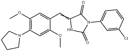 (5E)-3-(3-chlorophenyl)-5-[2,5-dimethoxy-4-(pyrrolidin-1-yl)benzylidene]imidazolidine-2,4-dione Struktur