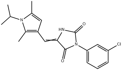 (5E)-3-(3-chlorophenyl)-5-{[2,5-dimethyl-1-(propan-2-yl)-1H-pyrrol-3-yl]methylidene}imidazolidine-2,4-dione Struktur