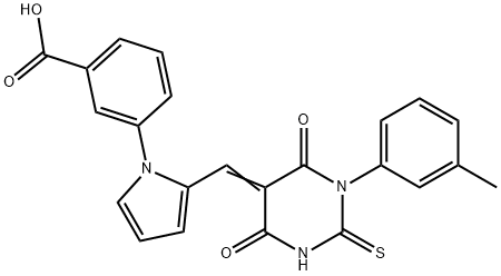 3-(2-{(E)-[1-(3-methylphenyl)-4,6-dioxo-2-thioxotetrahydropyrimidin-5(2H)-ylidene]methyl}-1H-pyrrol-1-yl)benzoic acid Struktur