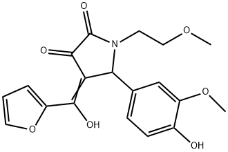 (E)-4-(furan-2-yl(hydroxy)methylene)-5-(4-hydroxy-3-methoxyphenyl)-1-(2-methoxyethyl)pyrrolidine-2,3-dione Struktur