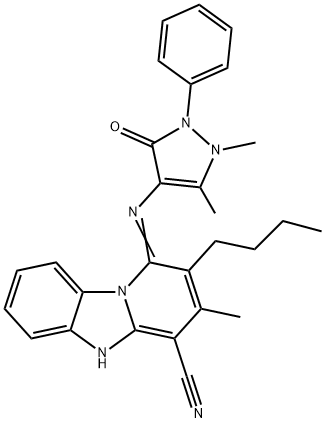 (E)-2-butyl-1-((1,5-dimethyl-3-oxo-2-phenyl-2,3-dihydro-1H-pyrazol-4-yl)imino)-3-methyl-1,5-dihydrobenzo[4,5]imidazo[1,2-a]pyridine-4-carbonitrile Structure