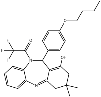 1-(11-(4-butoxyphenyl)-1-hydroxy-3,3-dimethyl-3,4-dihydro-2H-dibenzo[b,e][1,4]diazepin-10(11H)-yl)-2,2,2-trifluoroethanone Structure