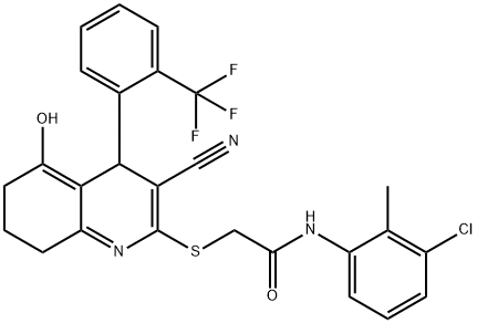 N-(3-chloro-2-methylphenyl)-2-((3-cyano-5-hydroxy-4-(2-(trifluoromethyl)phenyl)-4,6,7,8-tetrahydroquinolin-2-yl)thio)acetamide Structure