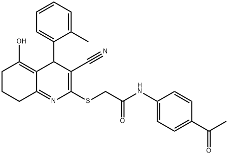 N-(4-acetylphenyl)-2-((3-cyano-5-hydroxy-4-(o-tolyl)-4,6,7,8-tetrahydroquinolin-2-yl)thio)acetamide Structure