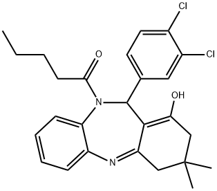 1-(11-(3,4-dichlorophenyl)-1-hydroxy-3,3-dimethyl-3,4-dihydro-2H-dibenzo[b,e][1,4]diazepin-10(11H)-yl)pentan-1-one Structure