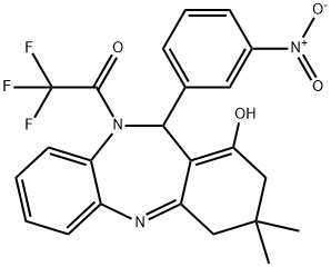 2,2,2-trifluoro-1-(1-hydroxy-3,3-dimethyl-11-(3-nitrophenyl)-3,4-dihydro-2H-dibenzo[b,e][1,4]diazepin-10(11H)-yl)ethanone Structure