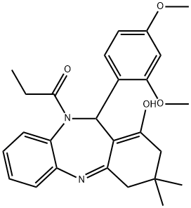 1-(11-(2,4-dimethoxyphenyl)-1-hydroxy-3,3-dimethyl-3,4-dihydro-2H-dibenzo[b,e][1,4]diazepin-10(11H)-yl)propan-1-one Structure