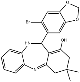 11-(6-bromobenzo[d][1,3]dioxol-5-yl)-3,3-dimethyl-3,4,10,11-tetrahydro-2H-dibenzo[b,e][1,4]diazepin-1-ol Structure