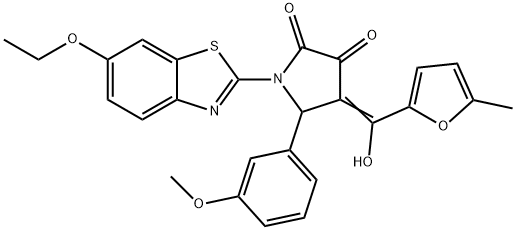 (E)-1-(6-ethoxybenzo[d]thiazol-2-yl)-4-(hydroxy(5-methylfuran-2-yl)methylene)-5-(3-methoxyphenyl)pyrrolidine-2,3-dione Structure