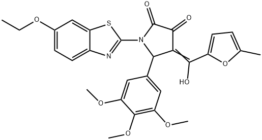 (E)-1-(6-ethoxybenzo[d]thiazol-2-yl)-4-(hydroxy(5-methylfuran-2-yl)methylene)-5-(3,4,5-trimethoxyphenyl)pyrrolidine-2,3-dione Structure