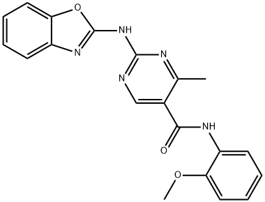 2-(1,3-benzoxazol-2-ylamino)-N-(2-methoxyphenyl)-4-methylpyrimidine-5-carboxamide Struktur