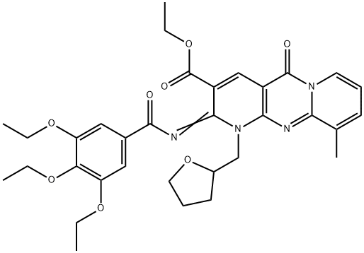 (Z)-ethyl 10-methyl-5-oxo-1-((tetrahydrofuran-2-yl)methyl)-2-((3,4,5-triethoxybenzoyl)imino)-2,5-dihydro-1H-dipyrido[1,2-a:2',3'-d]pyrimidine-3-carboxylate Structure