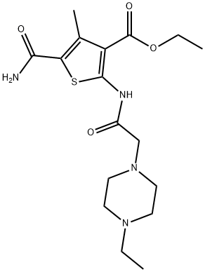 ethyl 5-carbamoyl-2-(2-(4-ethylpiperazin-1-yl)acetamido)-4-methylthiophene-3-carboxylate Structure