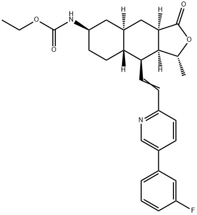 ethyl ((1R,3aR,4aR,6R,8aR,9S,9aS)-9-((E)-2 -(5-(3-fluorophenyl)pyridin-2-yl)vinyl)-1-methyl-3-oxododecahydronaphtho[2,3-c]furan-6-yl)carbamate Structure