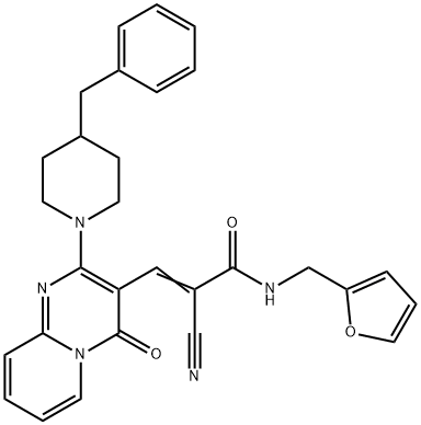 (2E)-3-[2-(4-benzylpiperidin-1-yl)-4-oxo-4H-pyrido[1,2-a]pyrimidin-3-yl]-2-cyano-N-(furan-2-ylmethyl)prop-2-enamide,799776-64-0,结构式