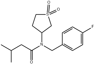 N-(1,1-dioxidotetrahydrothiophen-3-yl)-N-(4-fluorobenzyl)-3-methylbutanamide 结构式