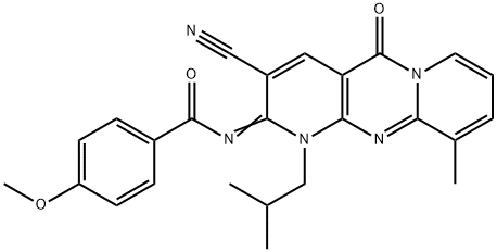 N-(3-cyano-1-isobutyl-10-methyl-5-oxo-1,5-dihydro-2H-dipyrido[1,2-a:2,3-d]pyrimidin-2-ylidene)-4-methoxybenzamide 结构式