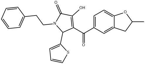 3-hydroxy-4-[(2-methyl-2,3-dihydro-1-benzofuran-5-yl)carbonyl]-1-(2-phenylethyl)-5-(2-thienyl)-1,5-dihydro-2H-pyrrol-2-one Struktur