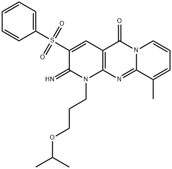 2-imino-1-(3-isopropoxypropyl)-10-methyl-3-(phenylsulfonyl)-1,2-dihydro-5H-dipyrido[1,2-a:2,3-d]pyrimidin-5-one 结构式
